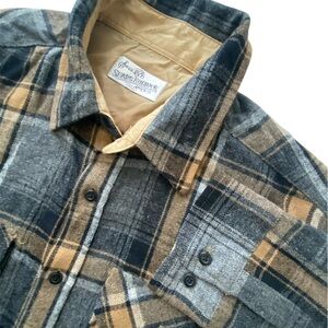 Vintage Sears & Roebuck Wool Blend Grey & Brown Plaid Men's Shirt *Flaw*